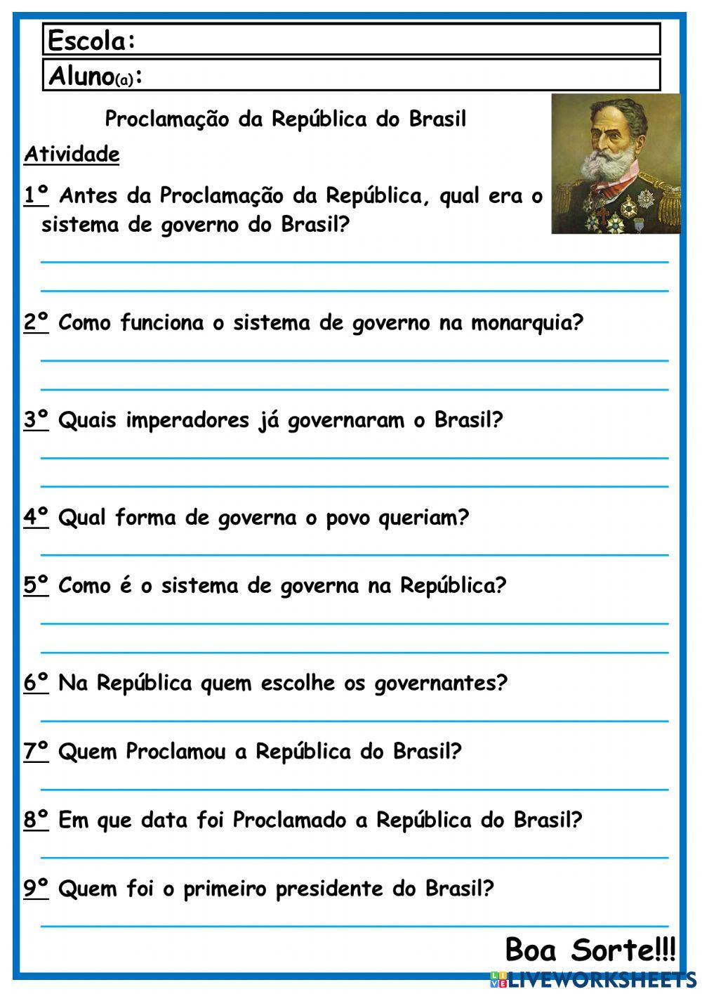 Proclamação da República do Brasil interactive worksheet