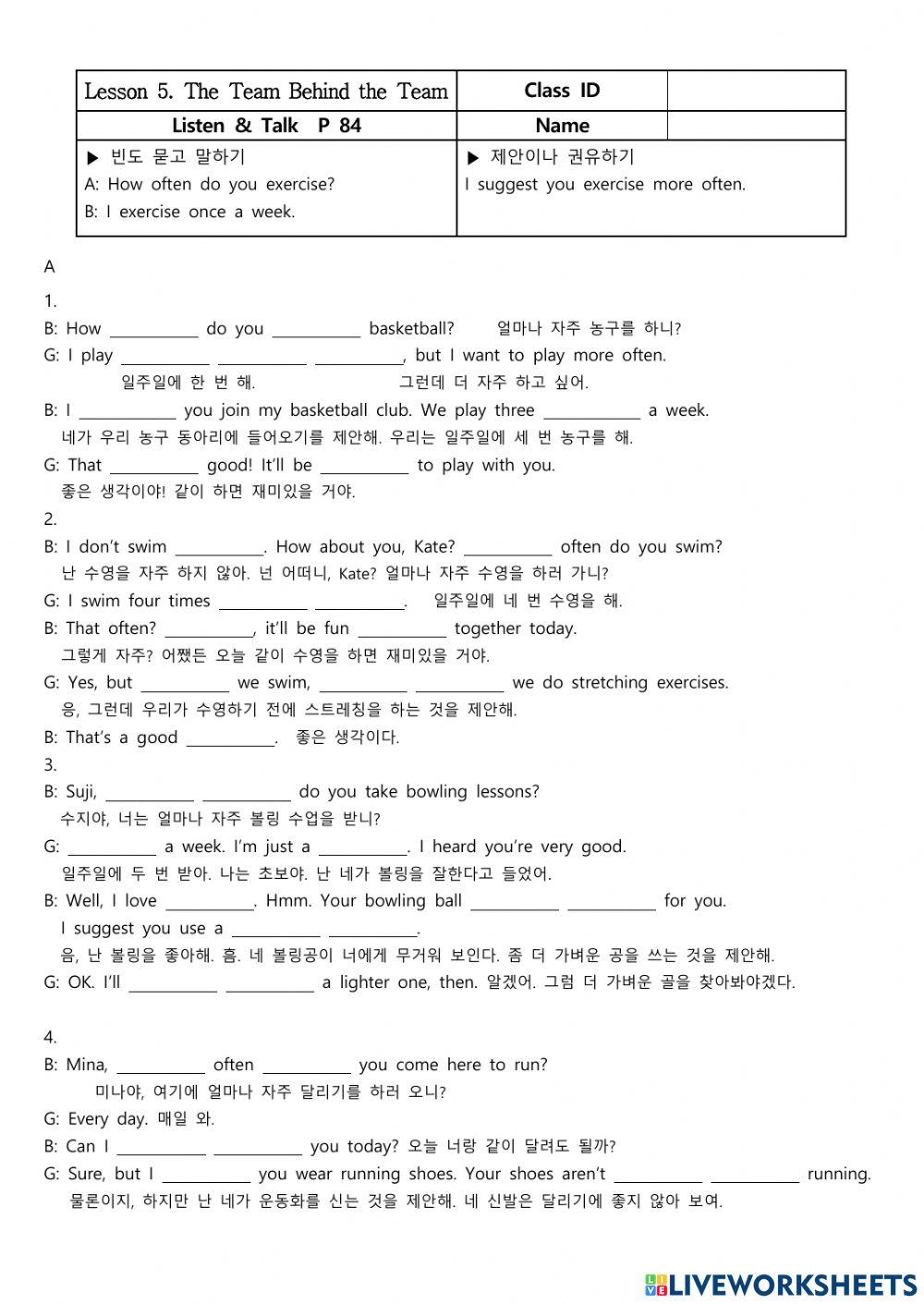 Lesson 5 listen talk online exercise for live worksheets