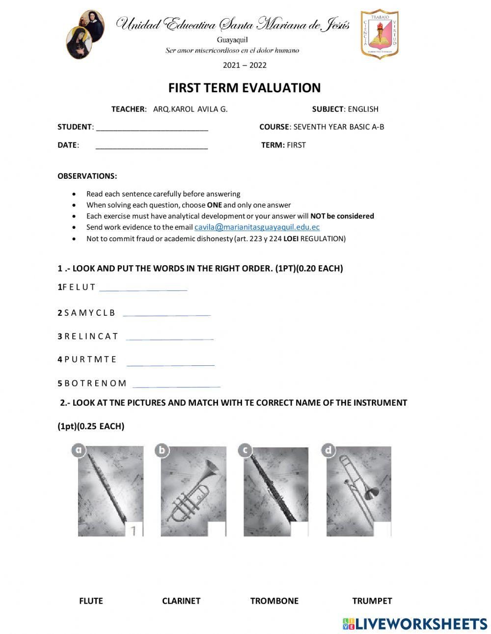 Evaluation 7th grade english