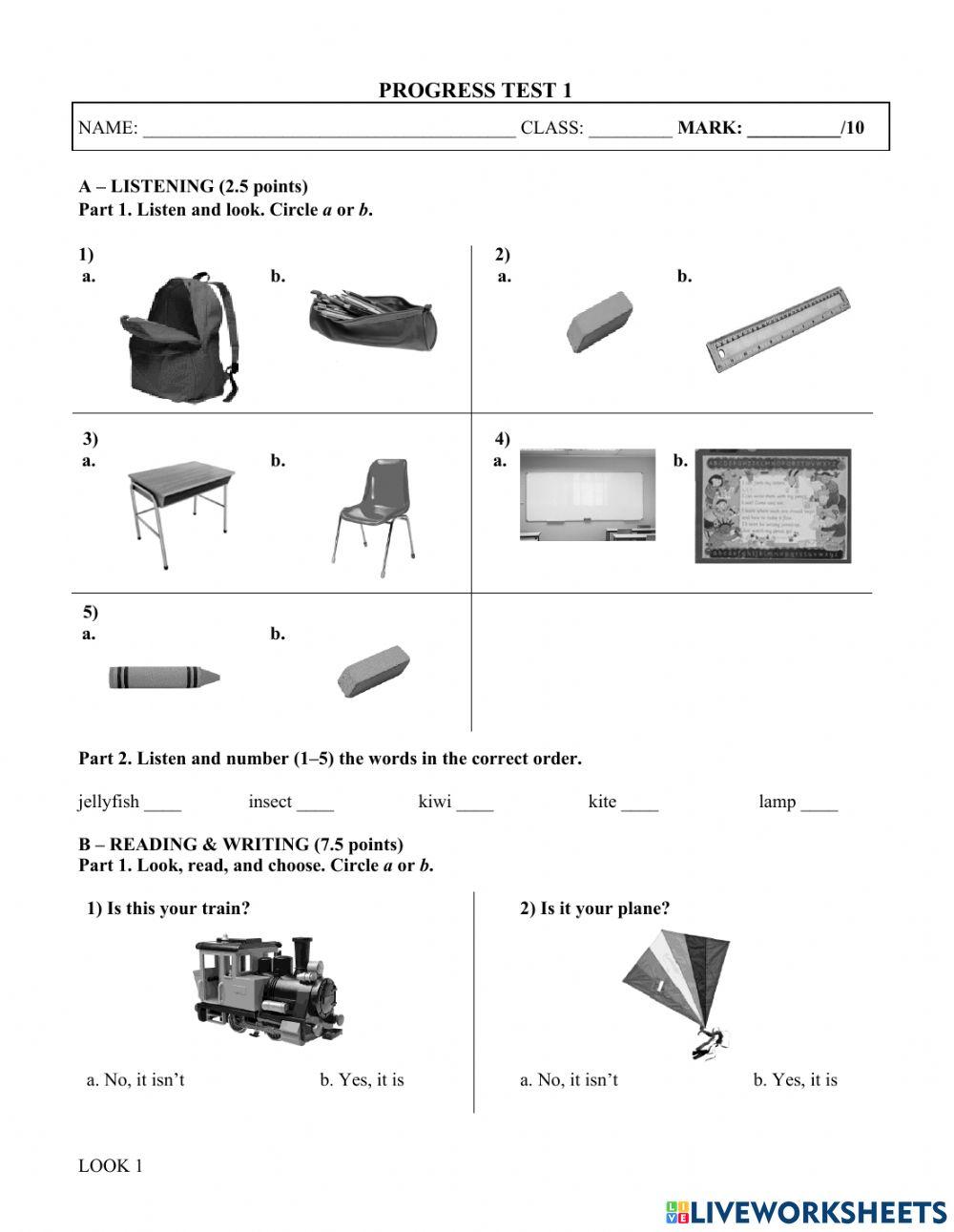 Progress Test 1 - Grade 2 - Look 1
