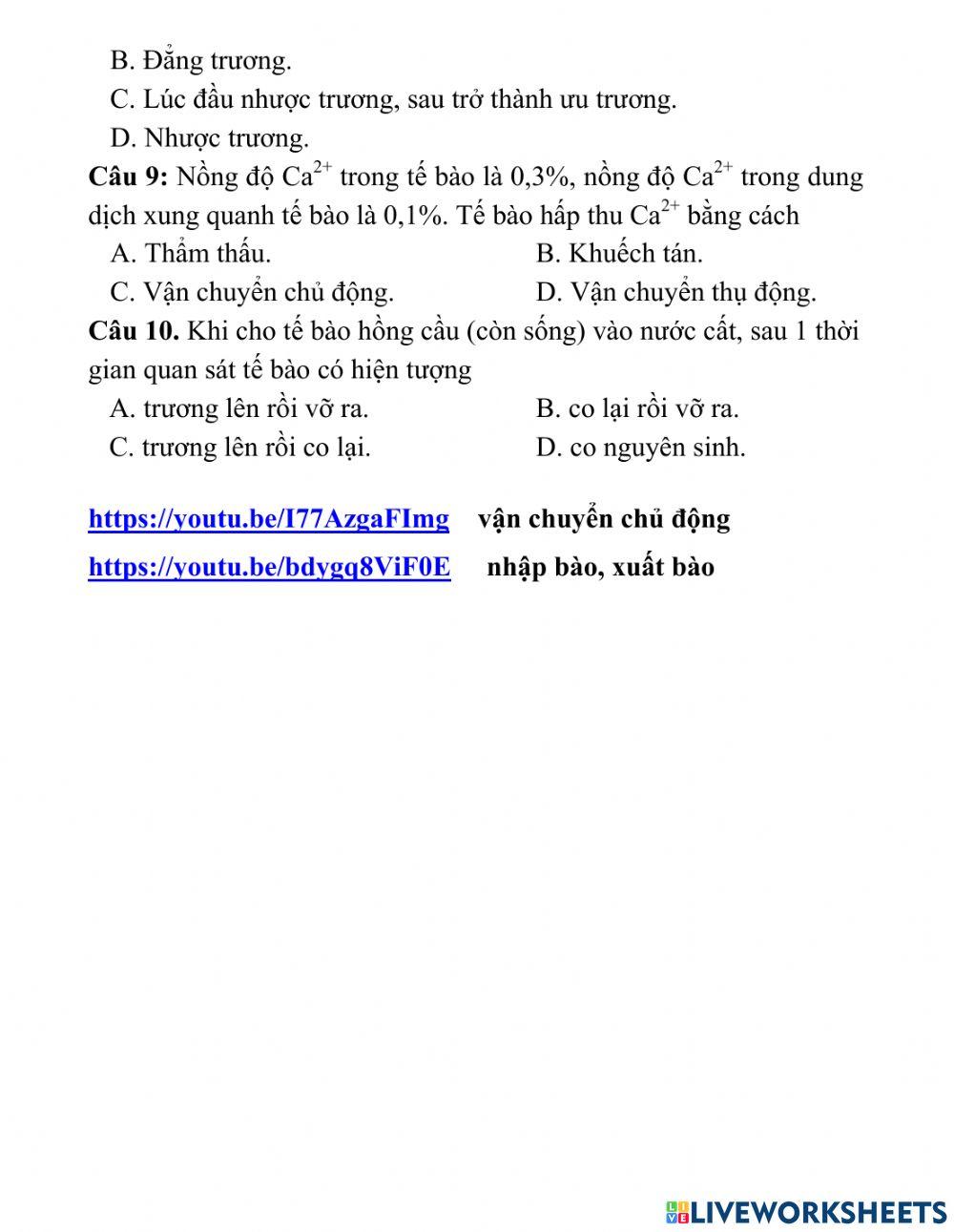 Bài 11.sinh 10. Vận chuyển các chất qua màng sinh chất