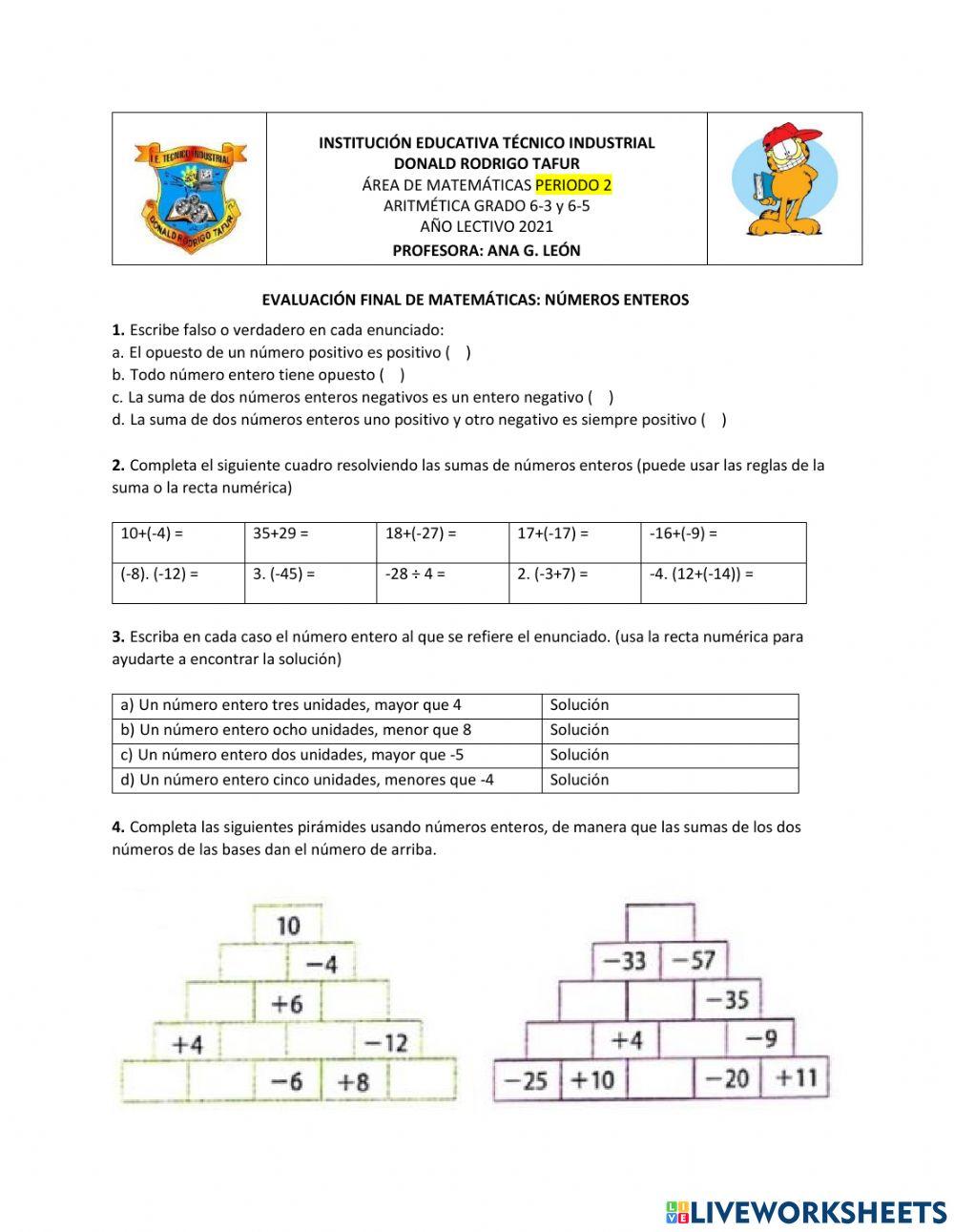 Evaluación Números enteros y polígonos