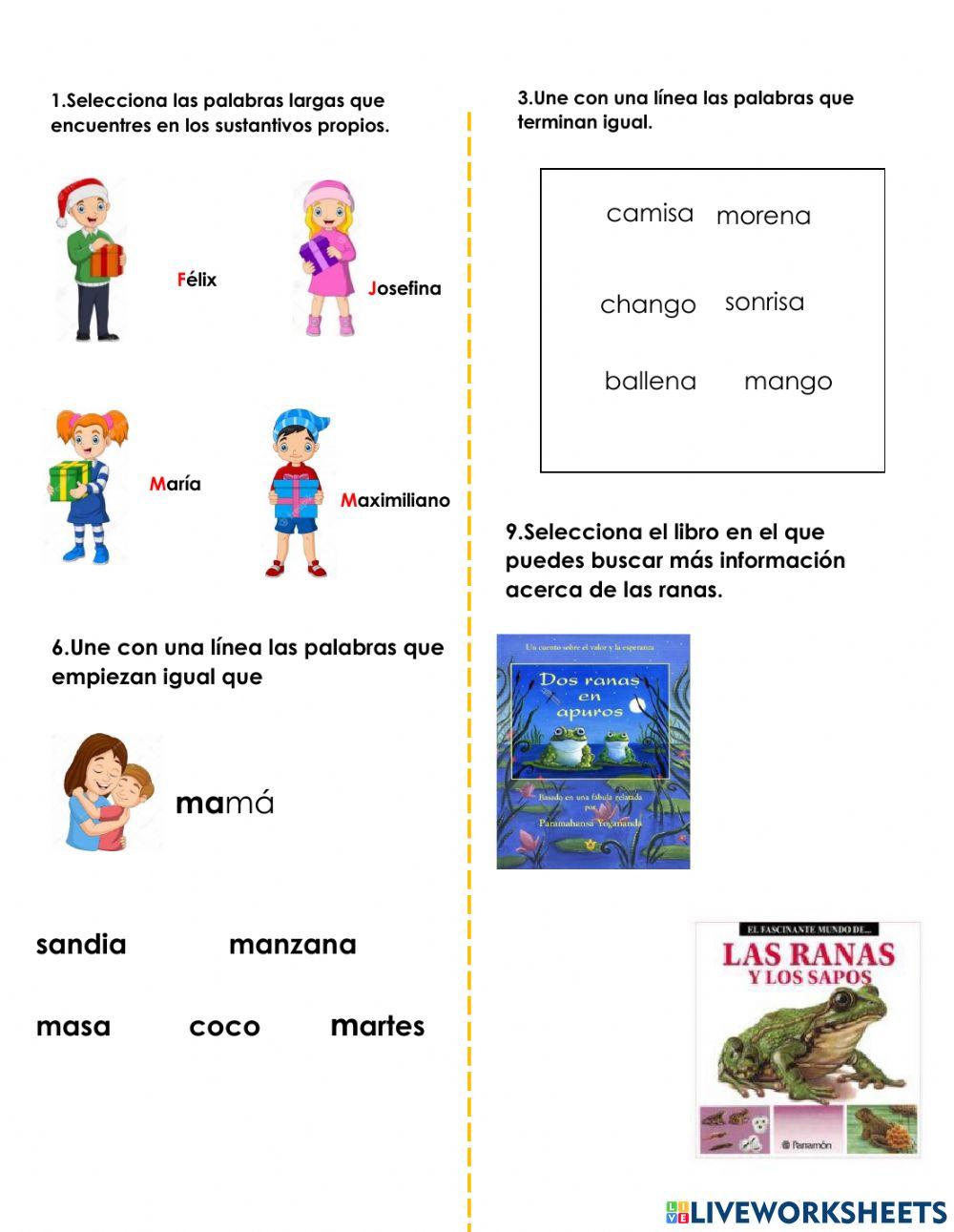 Evaluacion de español primer grado