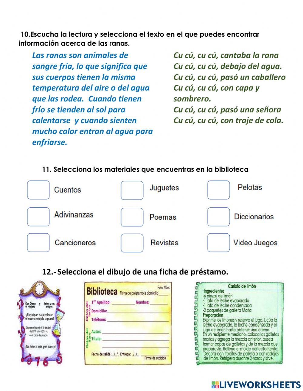 Evaluacion de español primer grado