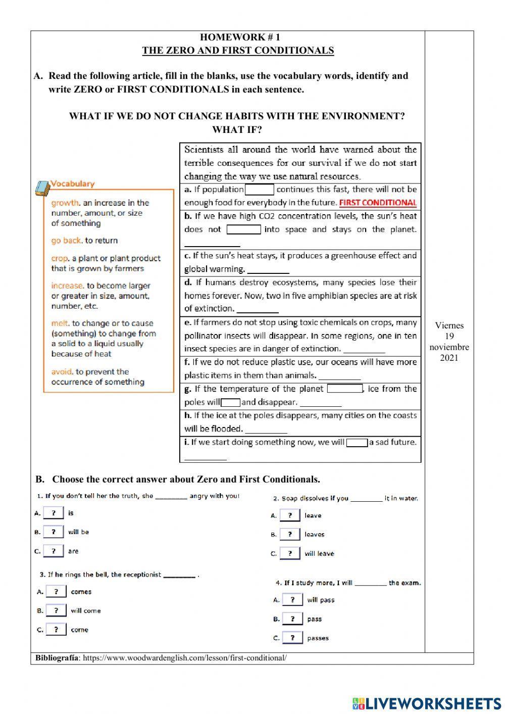 Ejercicios Online-Zero and First Conditionals-1st BGU