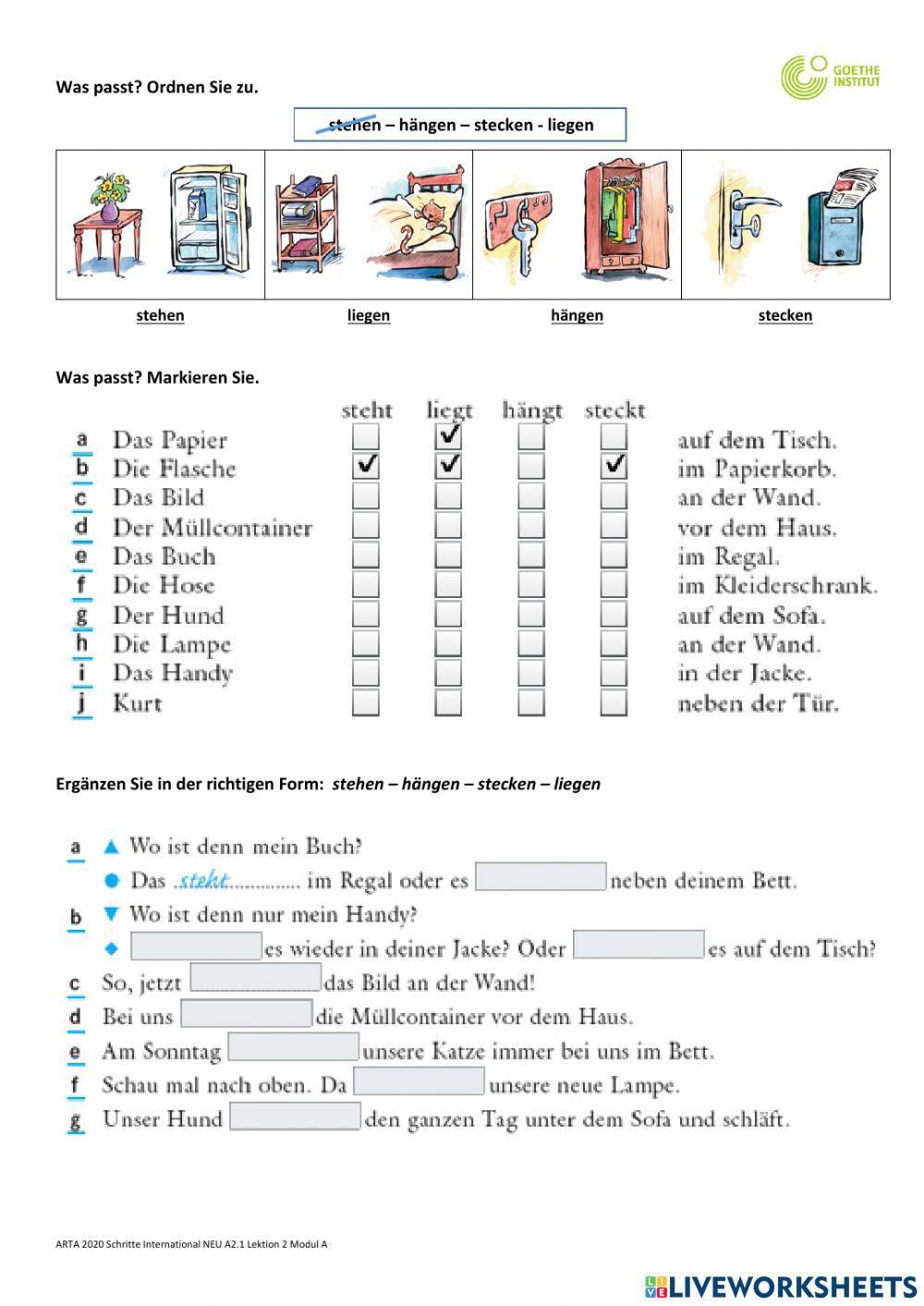 Verben: stehen, liegen, hängen, stecken