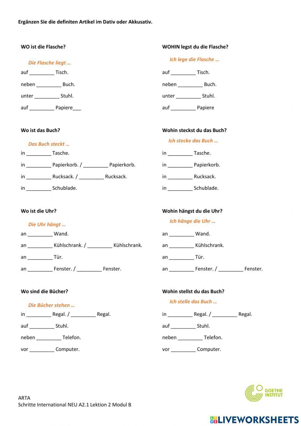 Dativ oder Akkusativ? Definite Artikel