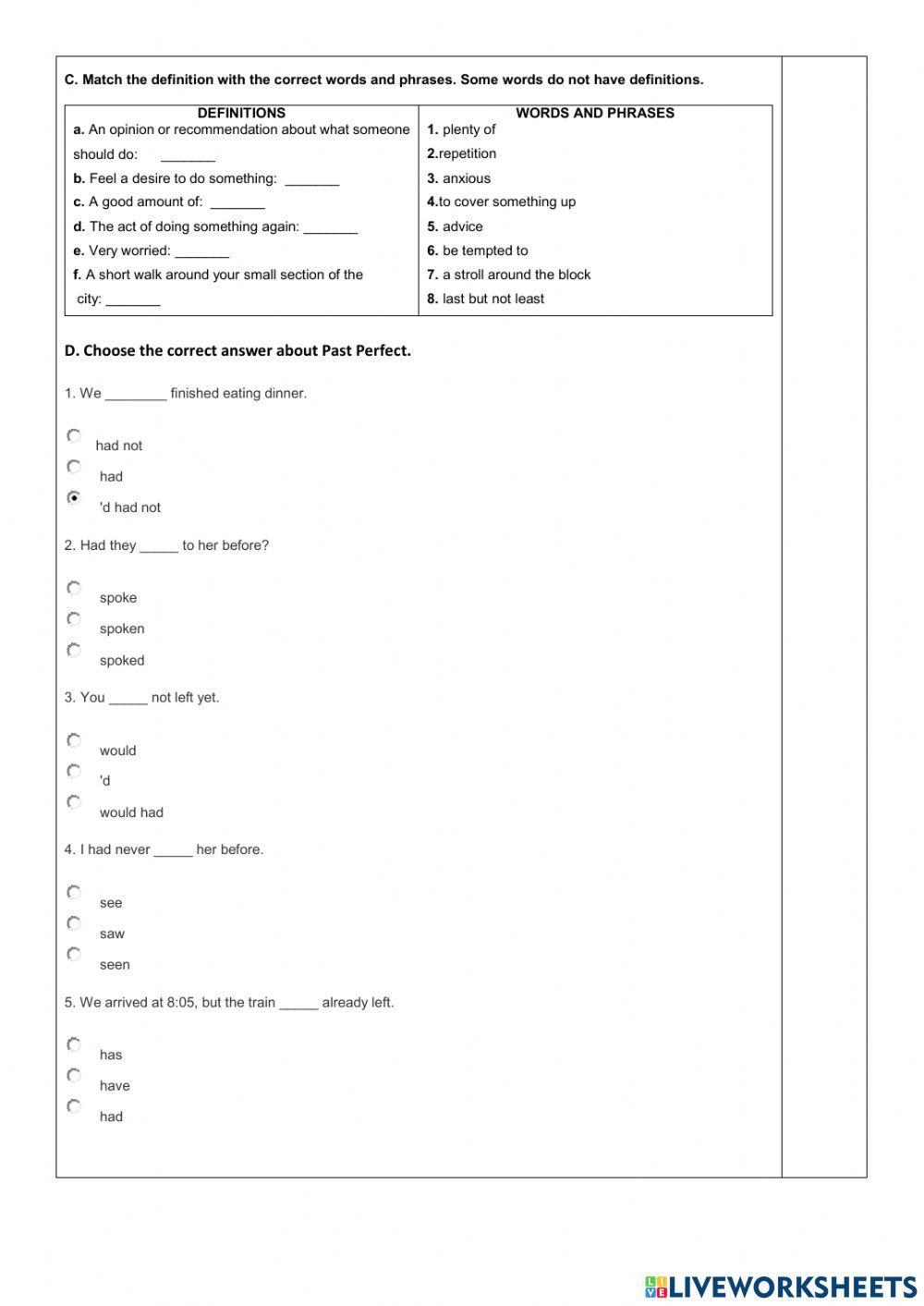 Ejercicios Online-Past Perfect-2nd BGU