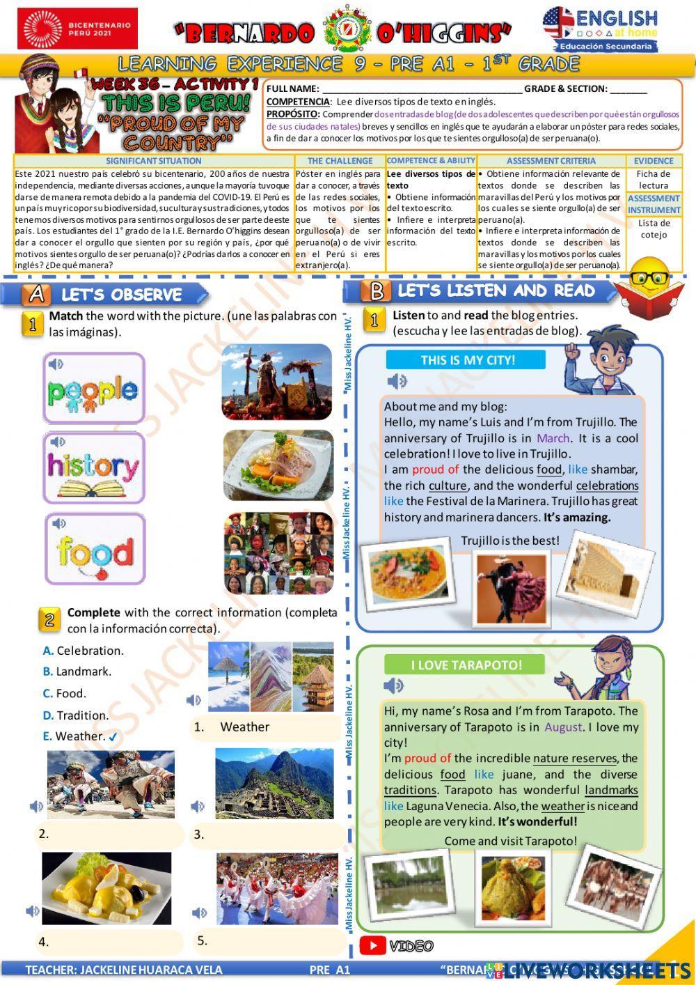 1° GRADO PRE A1 - EDA 9 - activity 1 - Aprendo en casa