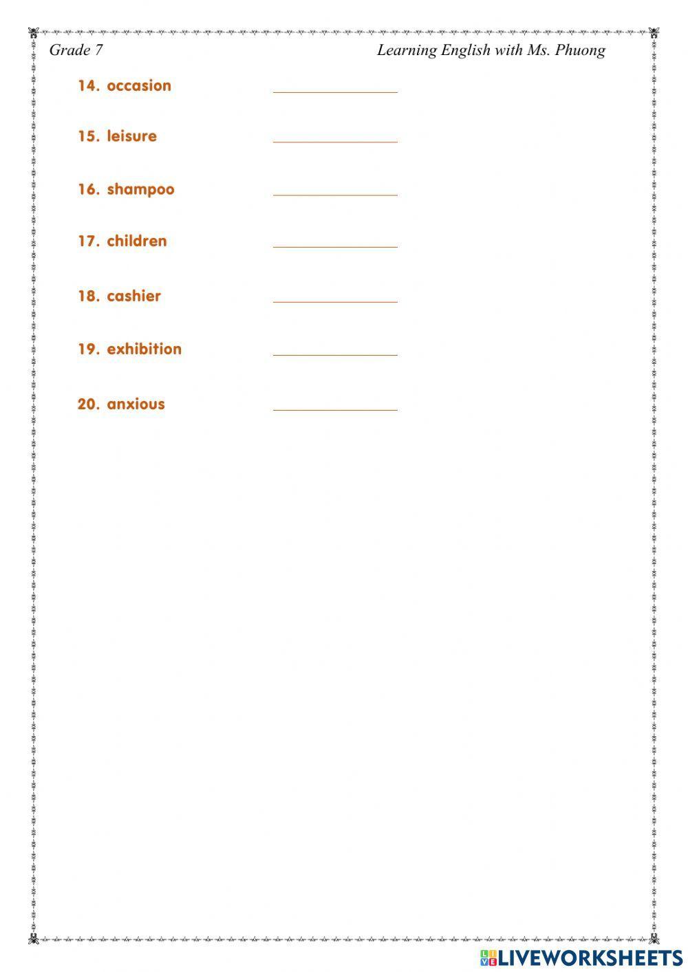 English 7 - stress words