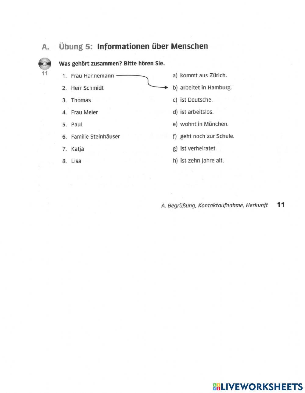 Hörverstehen A1 Menschen Informationen 2