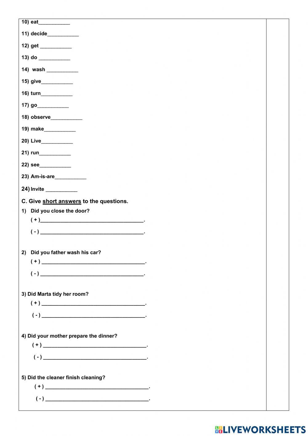 Ejercicios Online-Simple Past-3er BGU