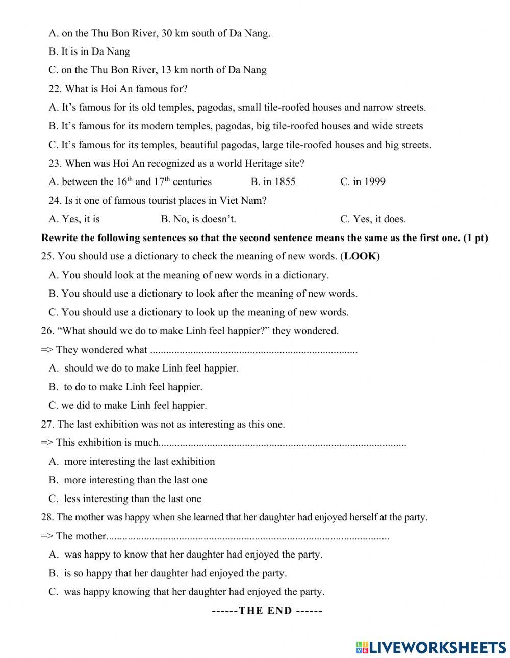 Sample test 4 - Giữa kì 1 - Anh 9