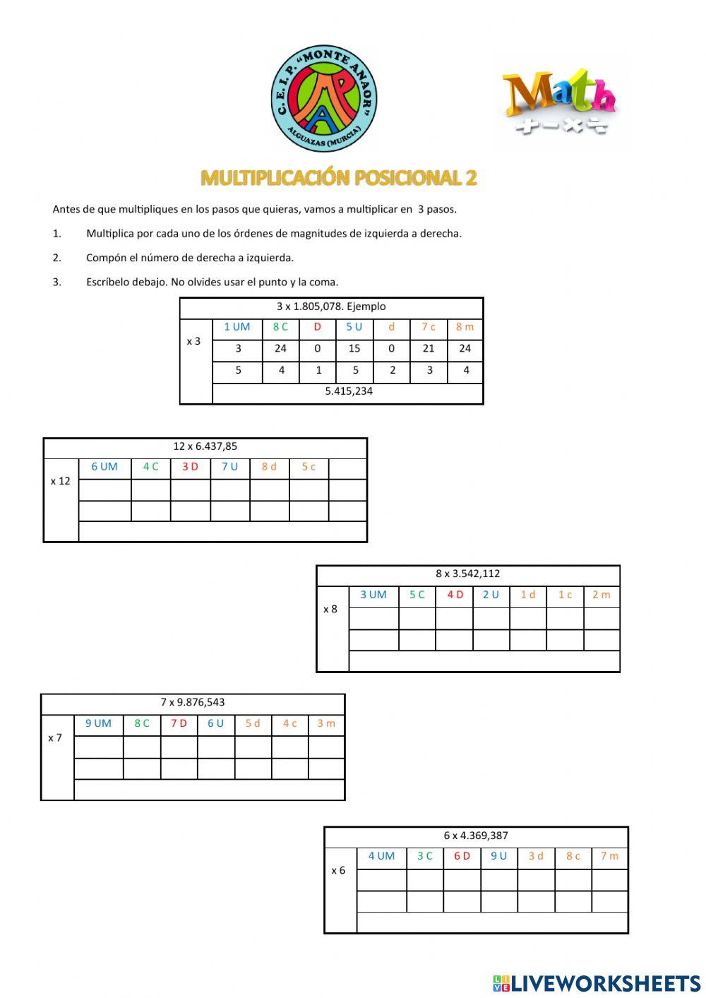 Multiplicación posicional 2