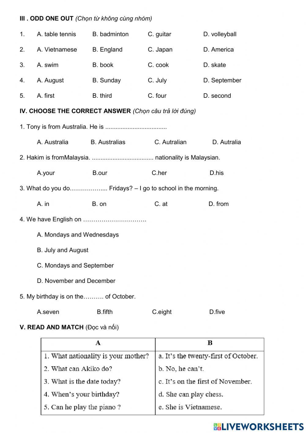 Thi Giữa Học Kỳ 1 Lớp 4