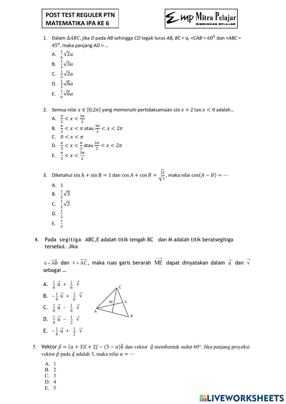 Post test reguler matematika ipa 6