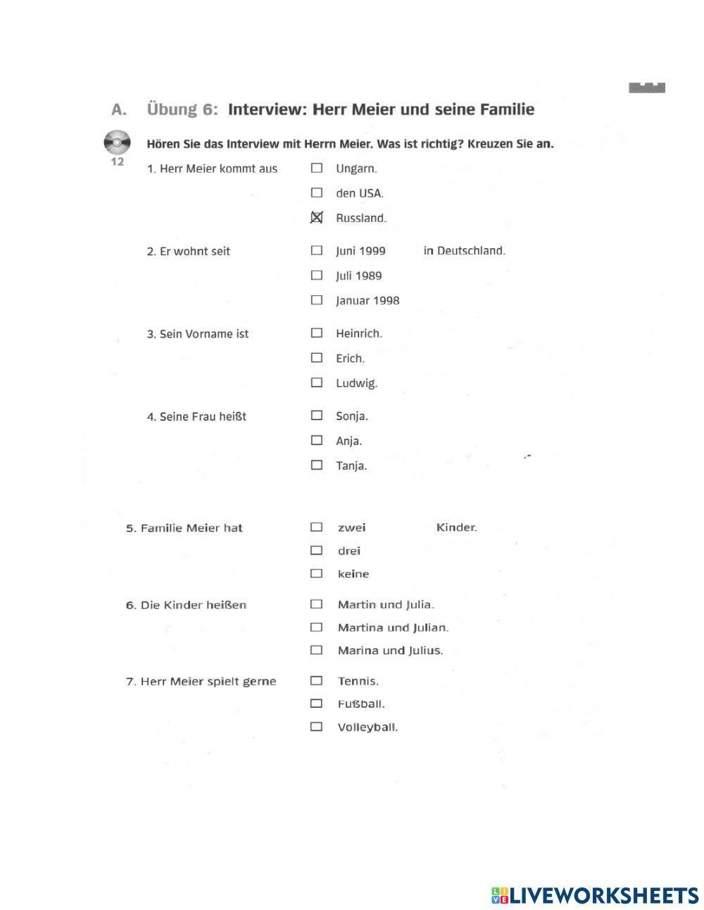 Hörverstehen A1 Menschen Informationen