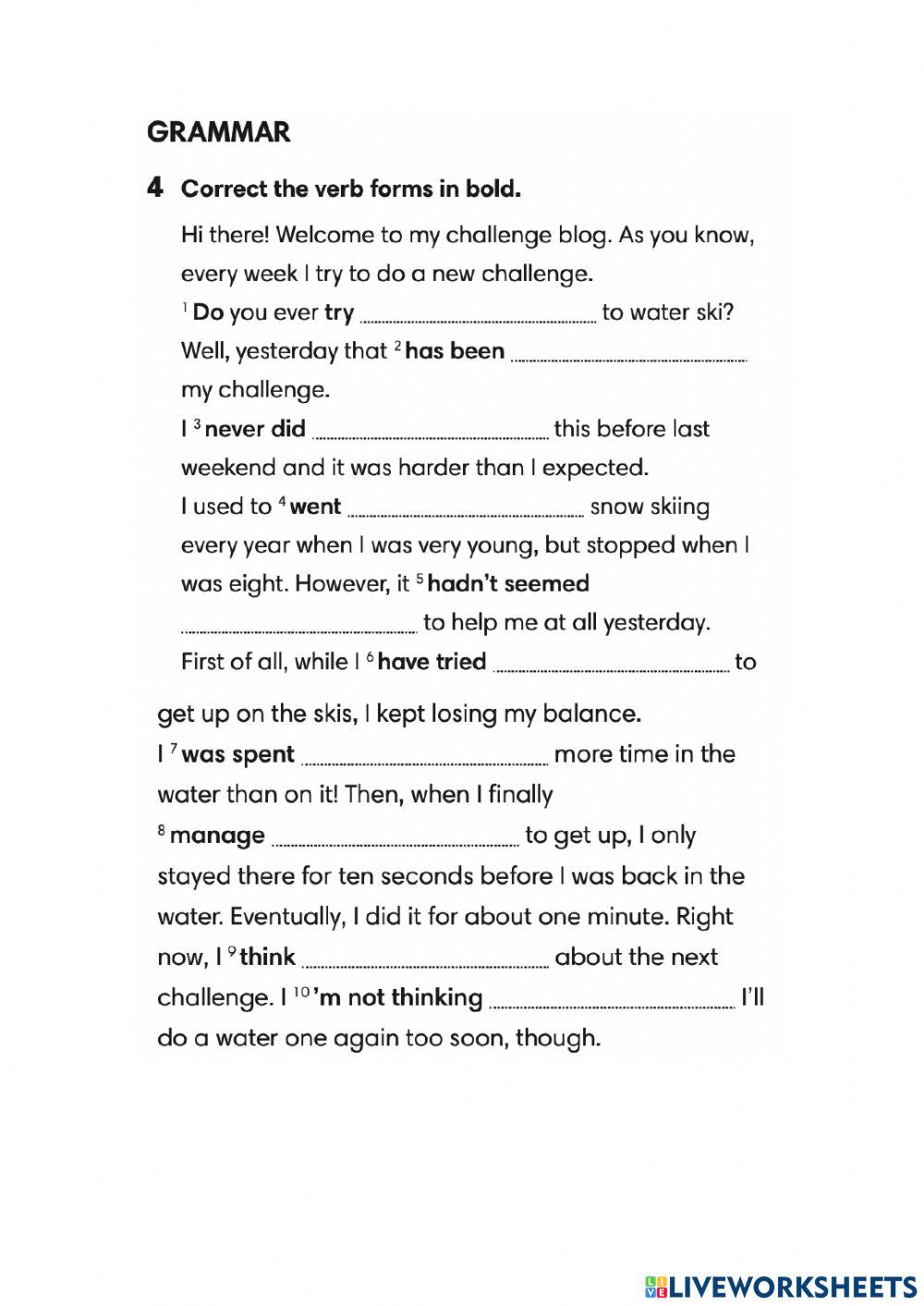 Grammar and vocabulary revision activities Units 1-2