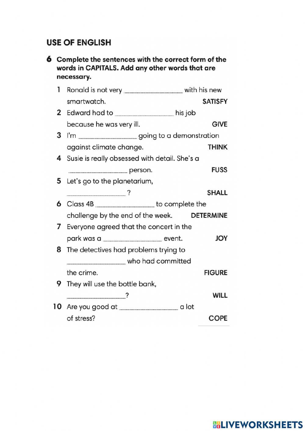 Grammar and vocabulary revision activities Units 1-2