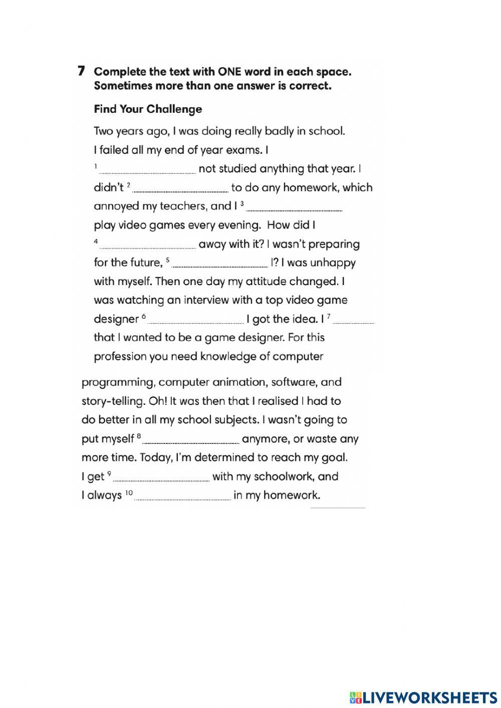 Grammar and vocabulary revision activities Units 1-2