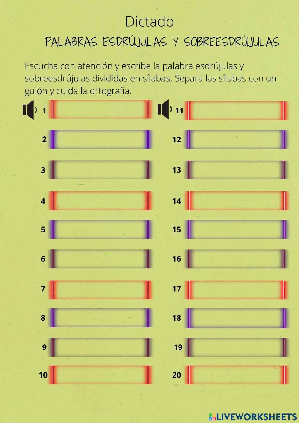 Palabras Esdrújulas y Sobreesdrújulas