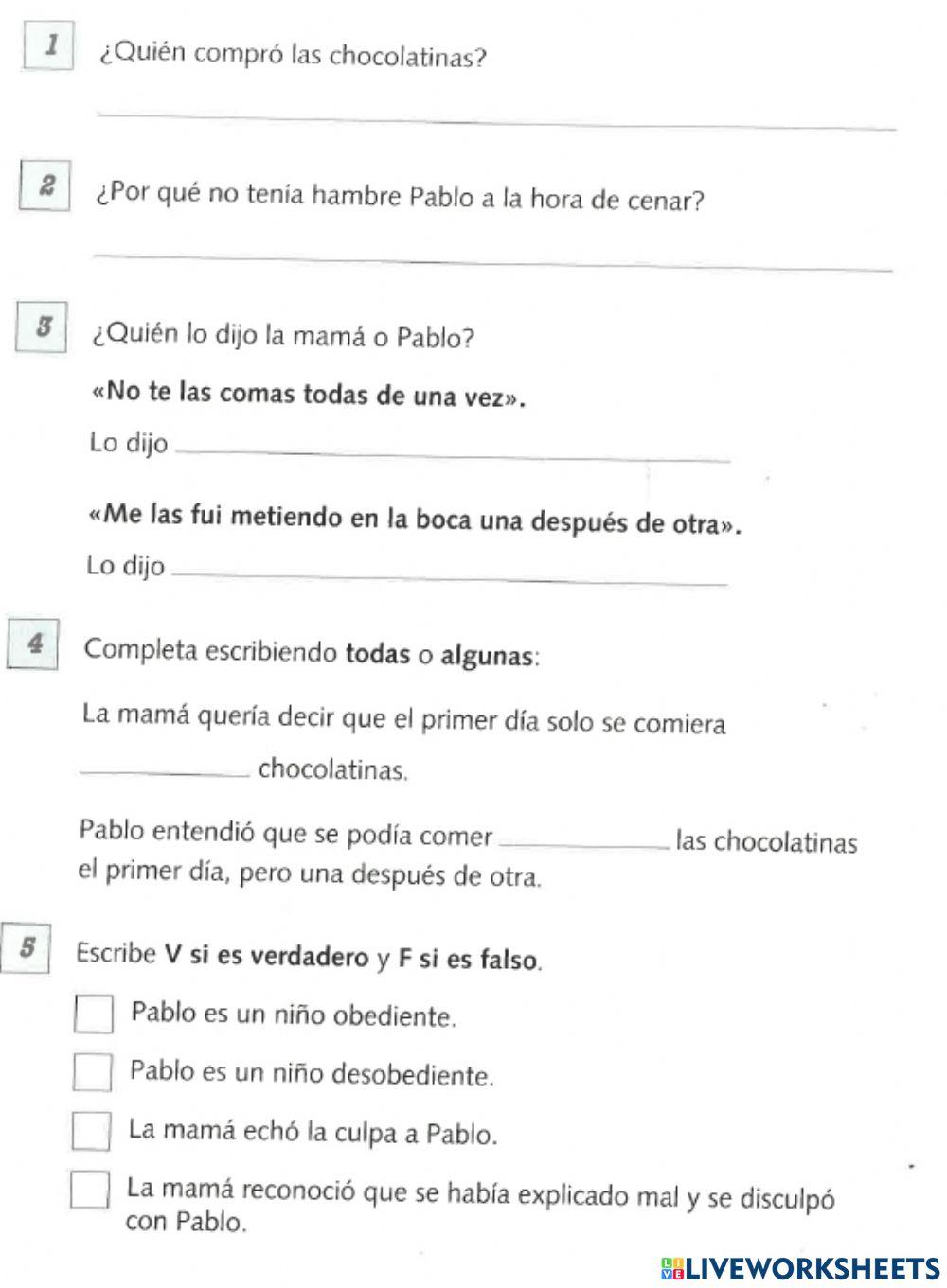 Lectura comprensiva: Las chocolativas