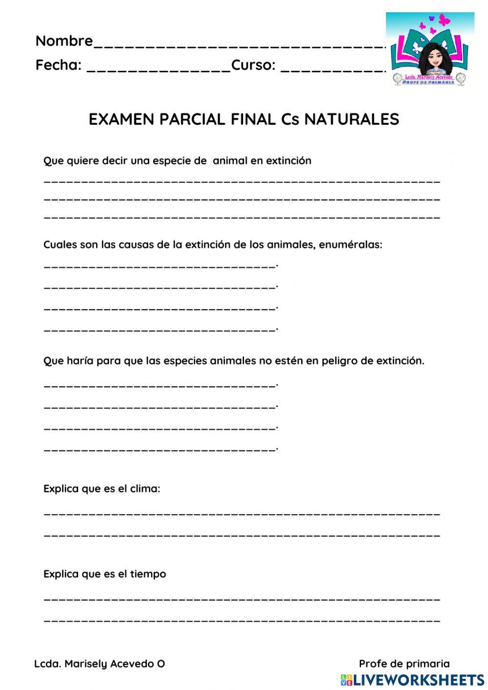EXAMEN PARCIAL FINA DE Cs NATURALES