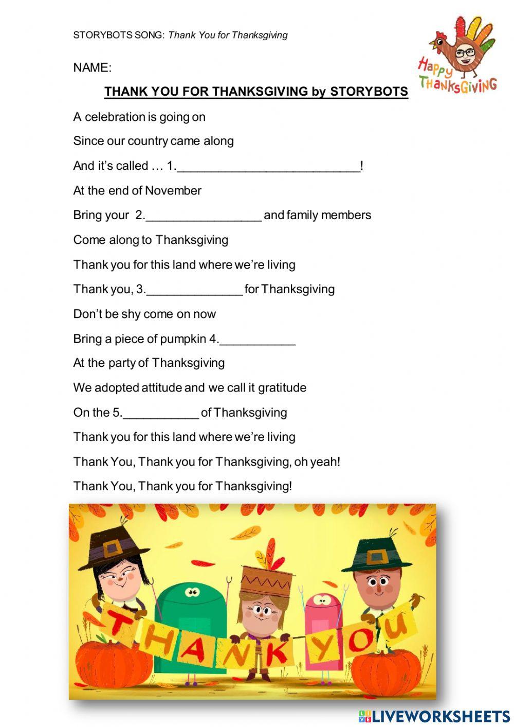 Thanksgiving Listening: Storybots Song