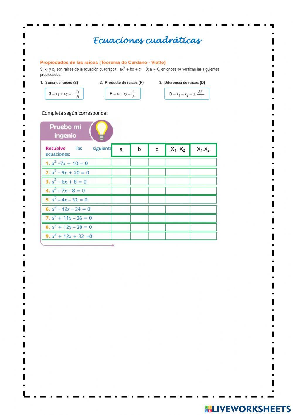 Ecuaciones cuadráticas (Propiedades)