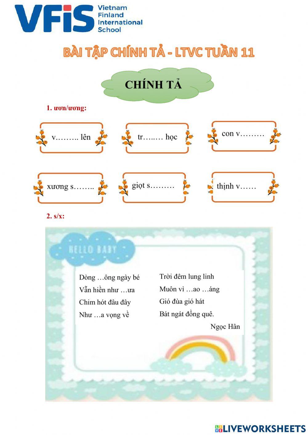 Bài tập chính tả - ltvc tuần 11