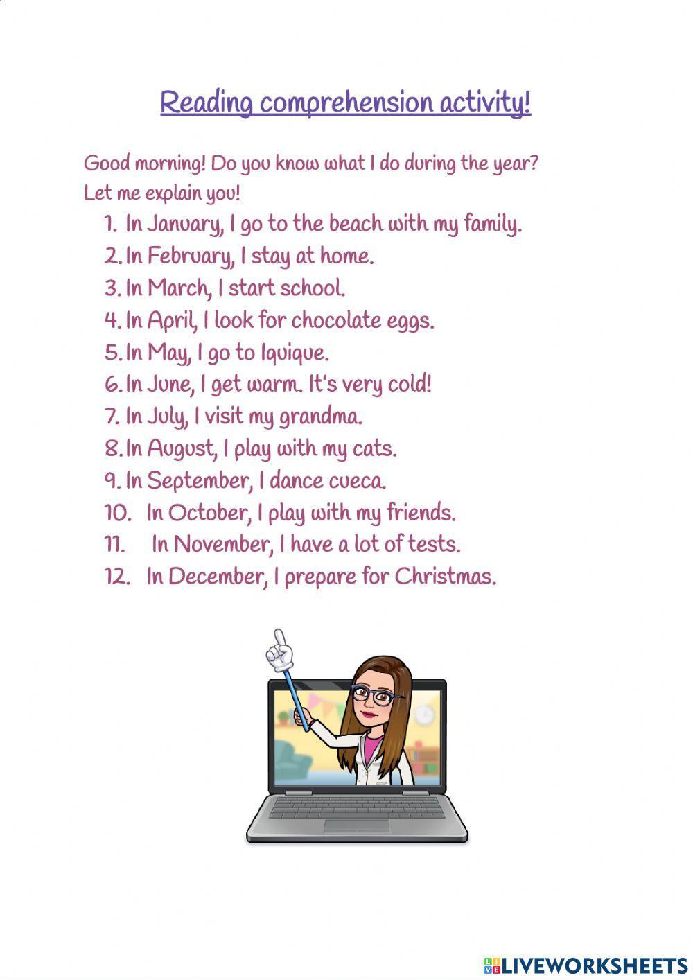 Reading comprehension months of the year