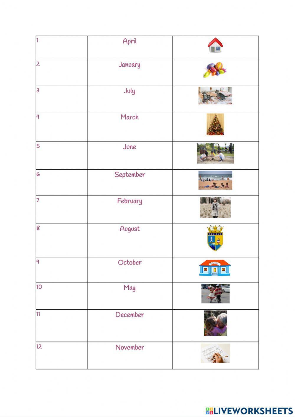 Reading comprehension months of the year