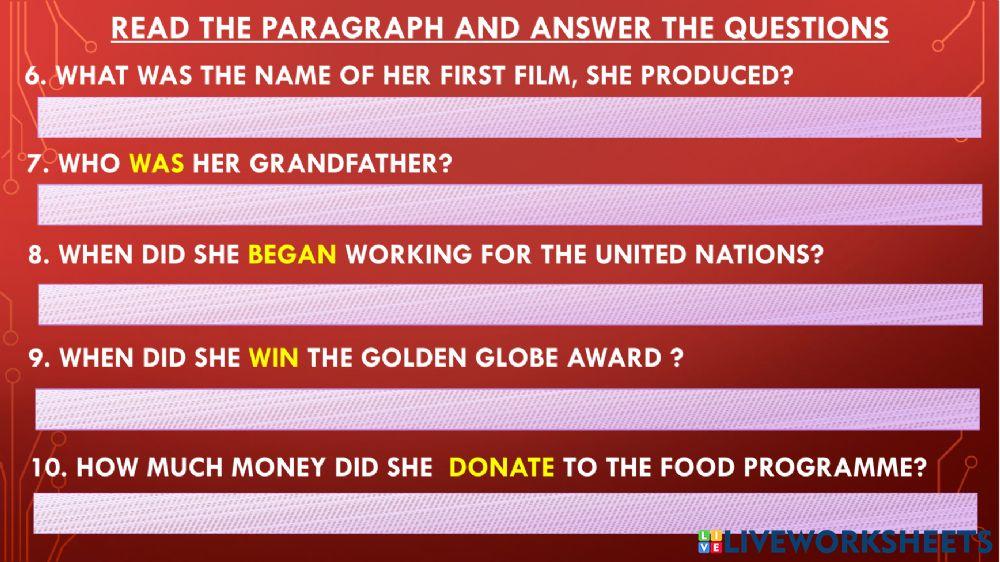 Simple past wh-questions - drew barrymore's biography