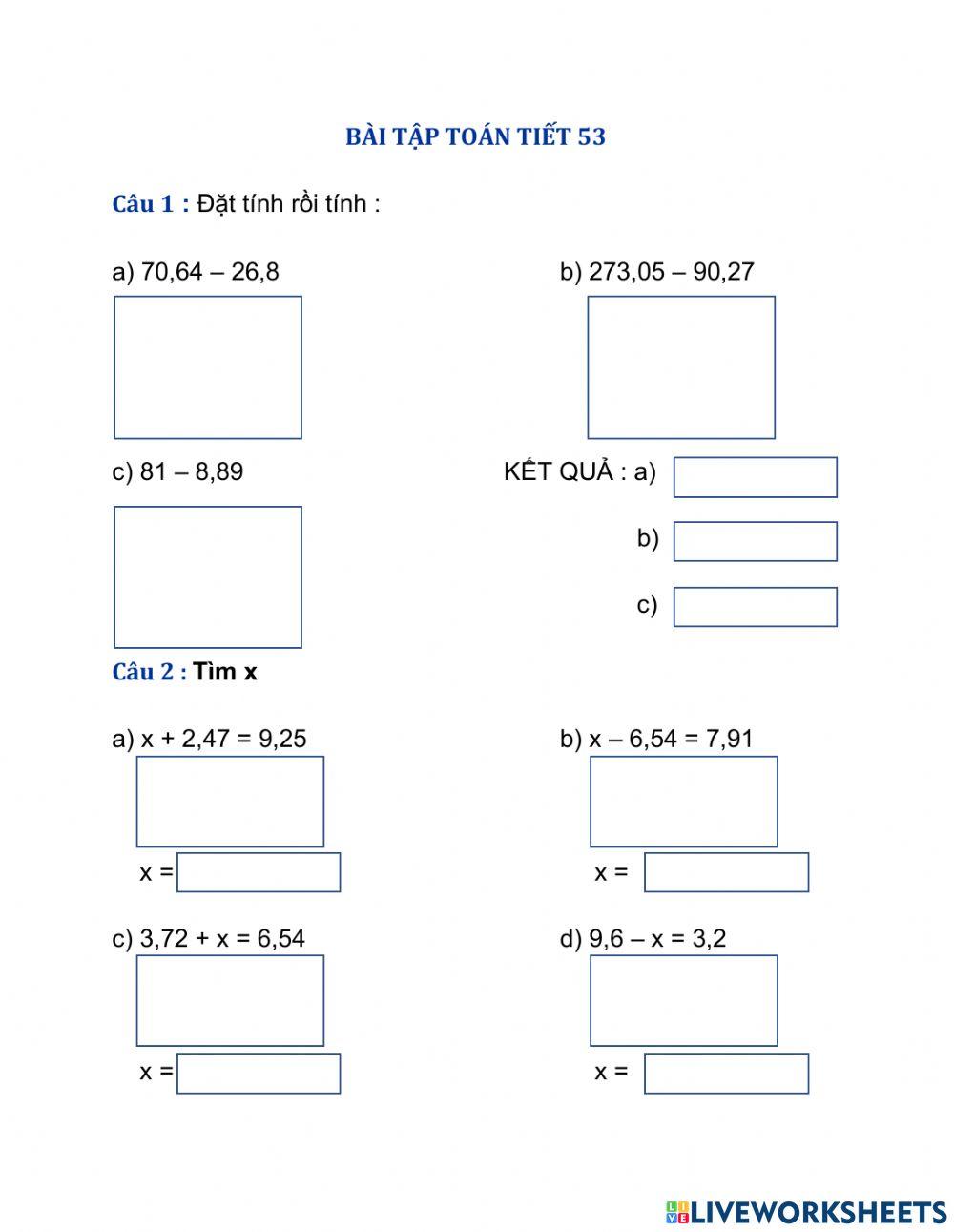 Bài tập toán 5 tiết 53