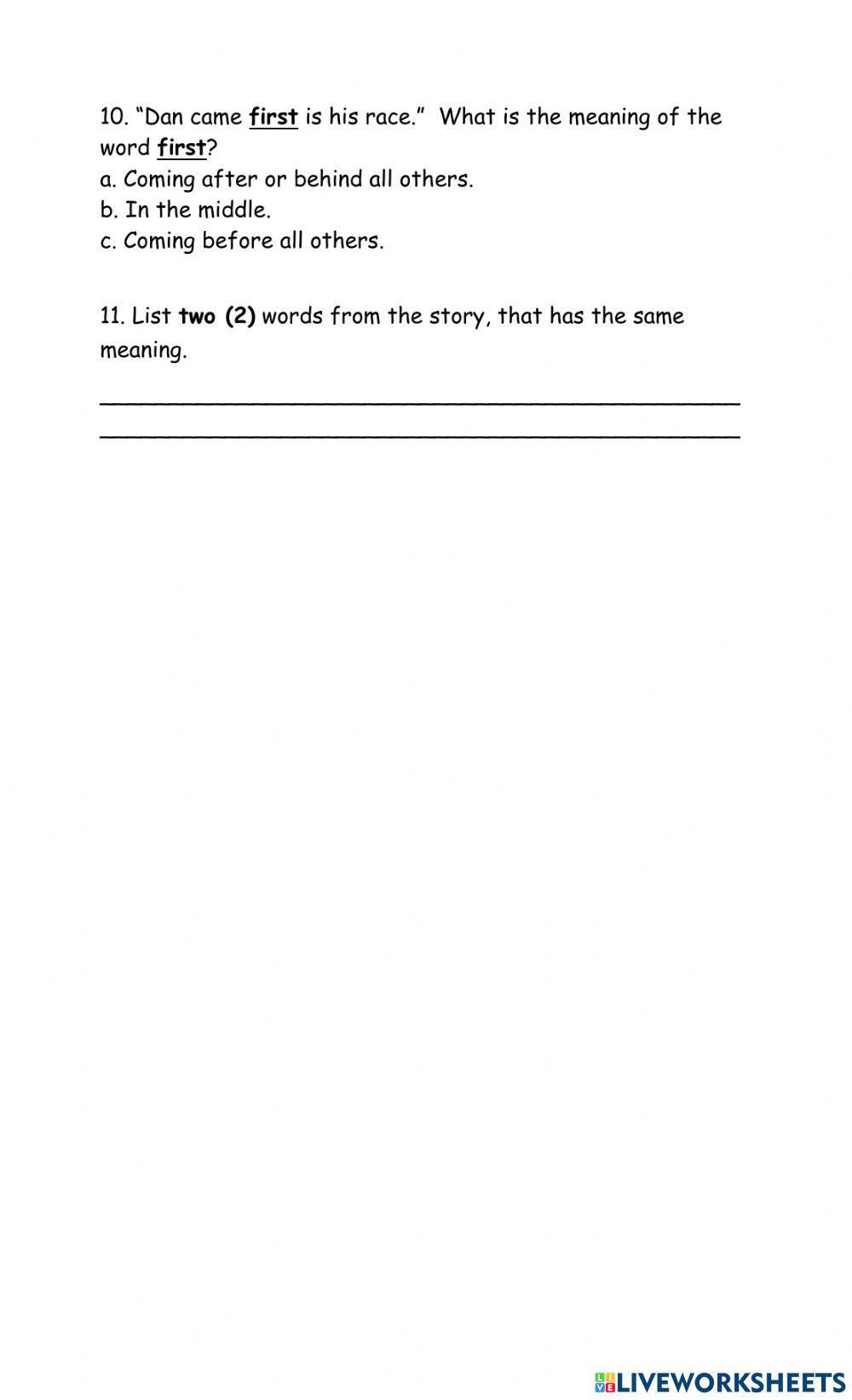 Reading Comprehension (Making Predictions)