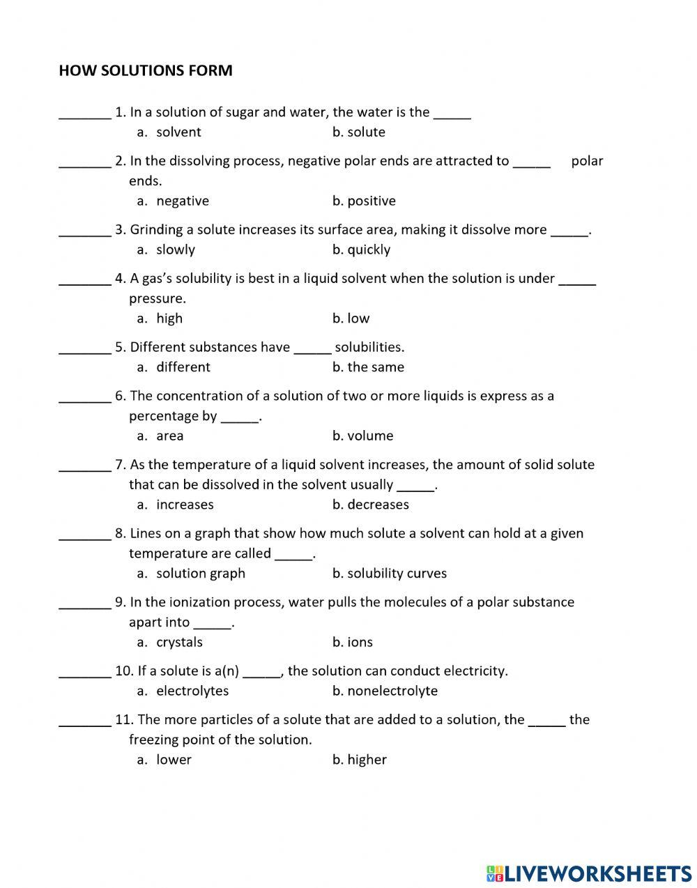 How Solutions F… | Free Interactive Worksheets | 555646