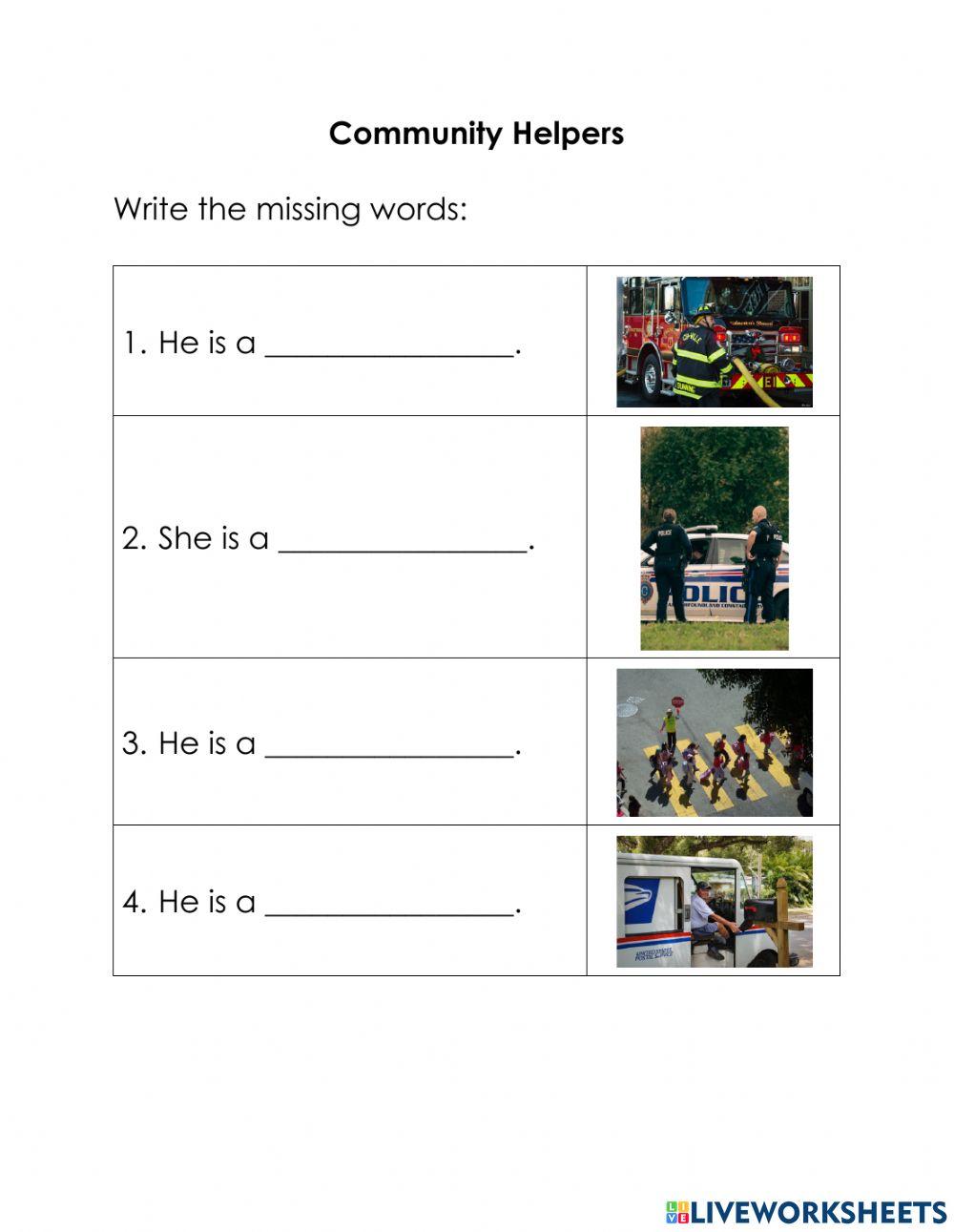 Community Helpers - Fill in the Blanks