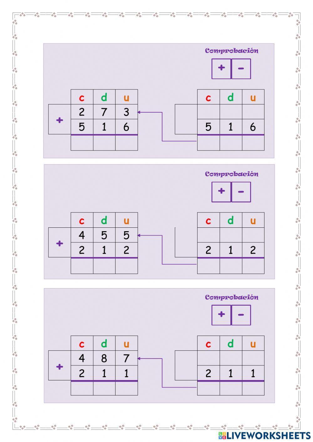 Sumas y restas sin llevar con comprobación