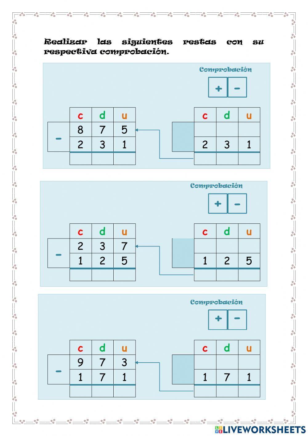 Sumas y restas sin llevar con comprobación
