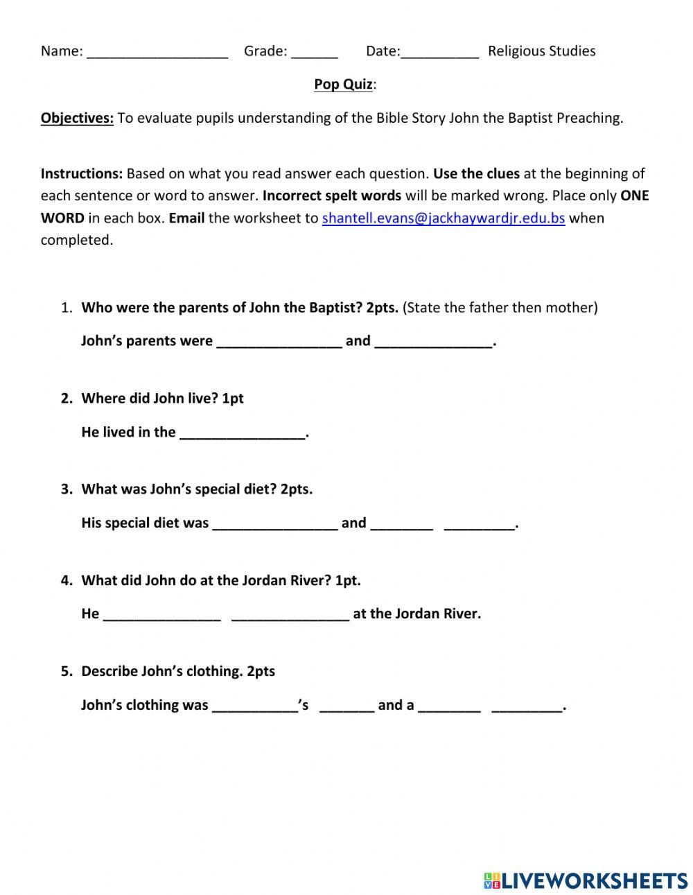 John's Preaching FillInTheBlanks