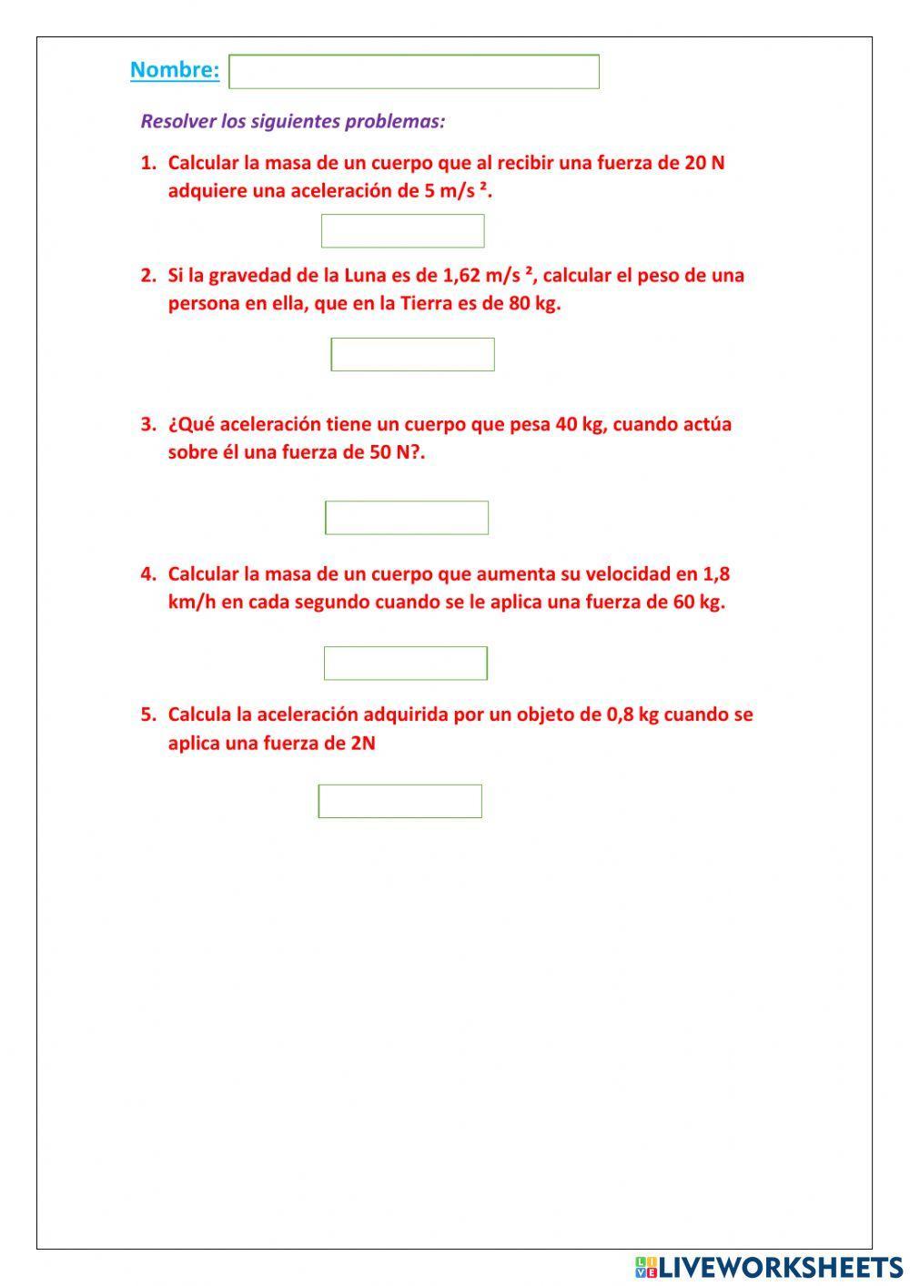 Fuerza masa y aceleracion