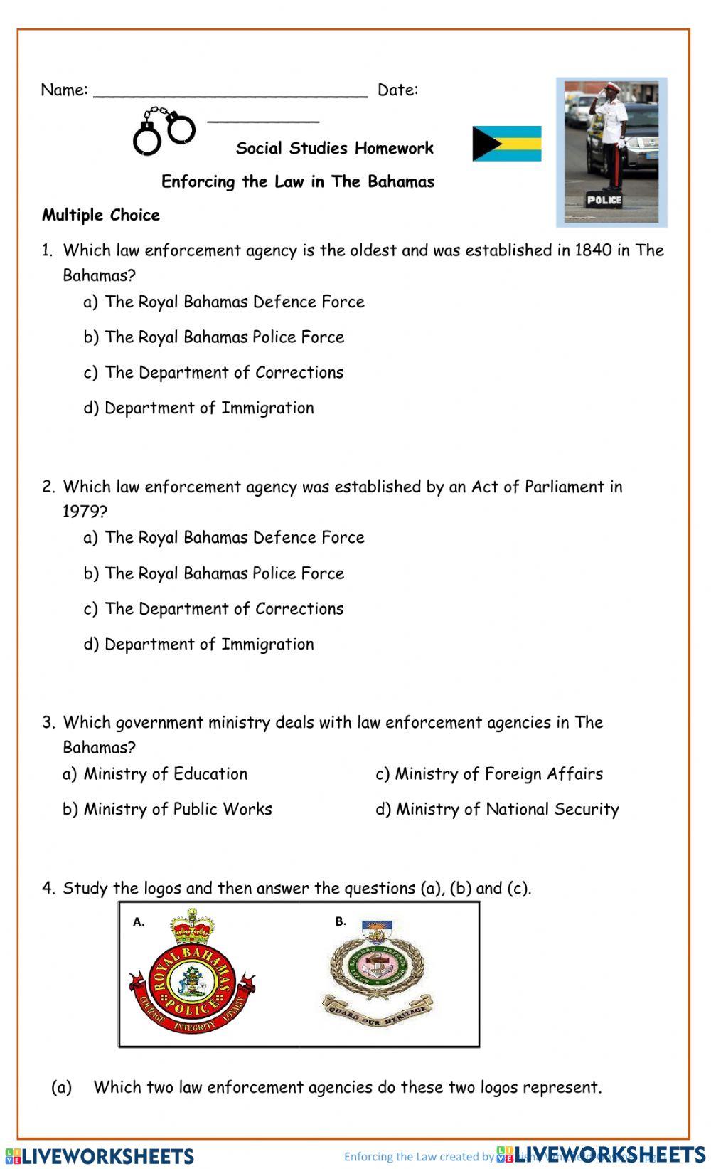 Enforcing The Law Of The Bahamas online exercise for Live Worksheets