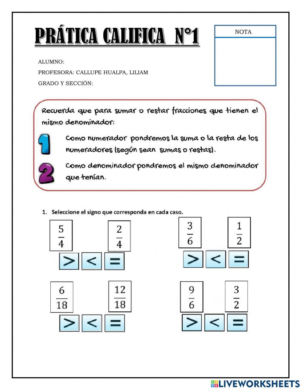 Comparación de fracciones