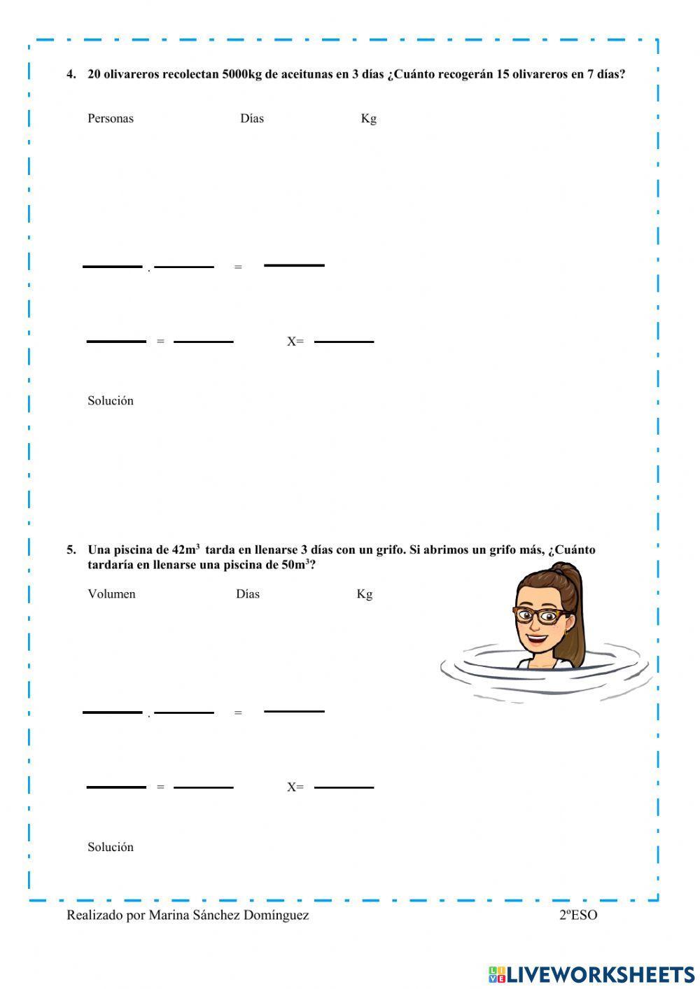 Problemas de proporcionalidad simple y compuesta