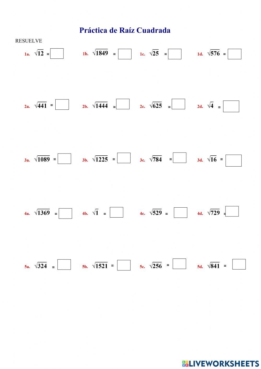 Práctica de Raíz Cuadrada