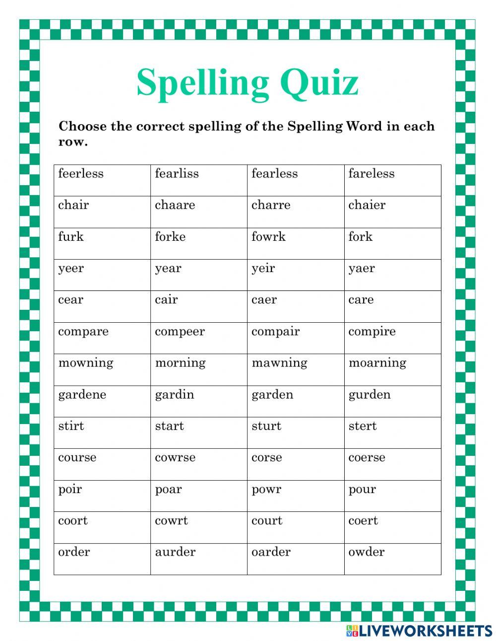R Controlled Vowels Spelling Quiz