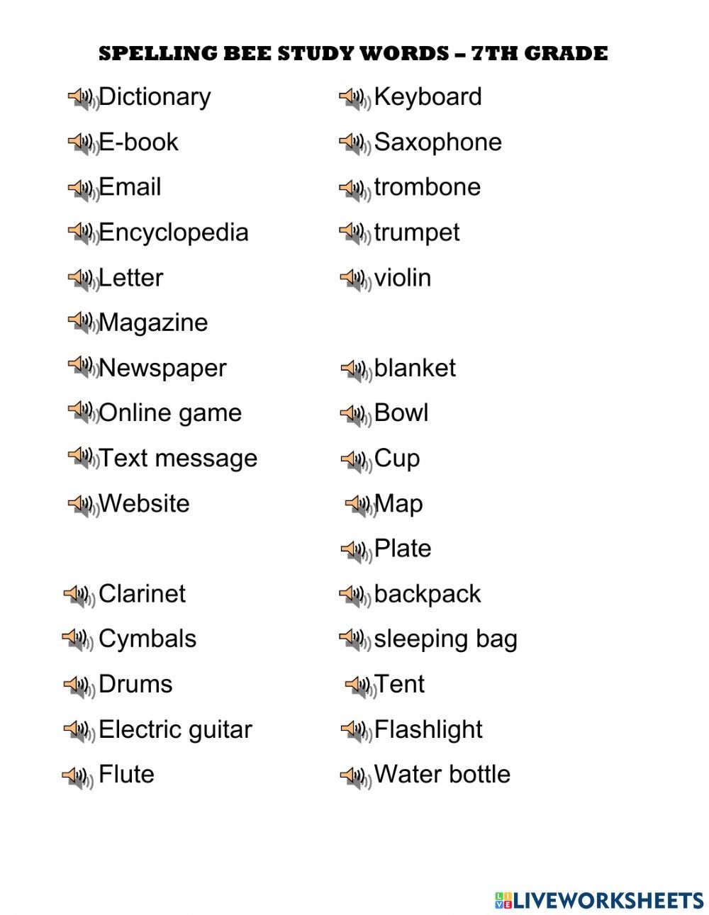 Spelling bee study words