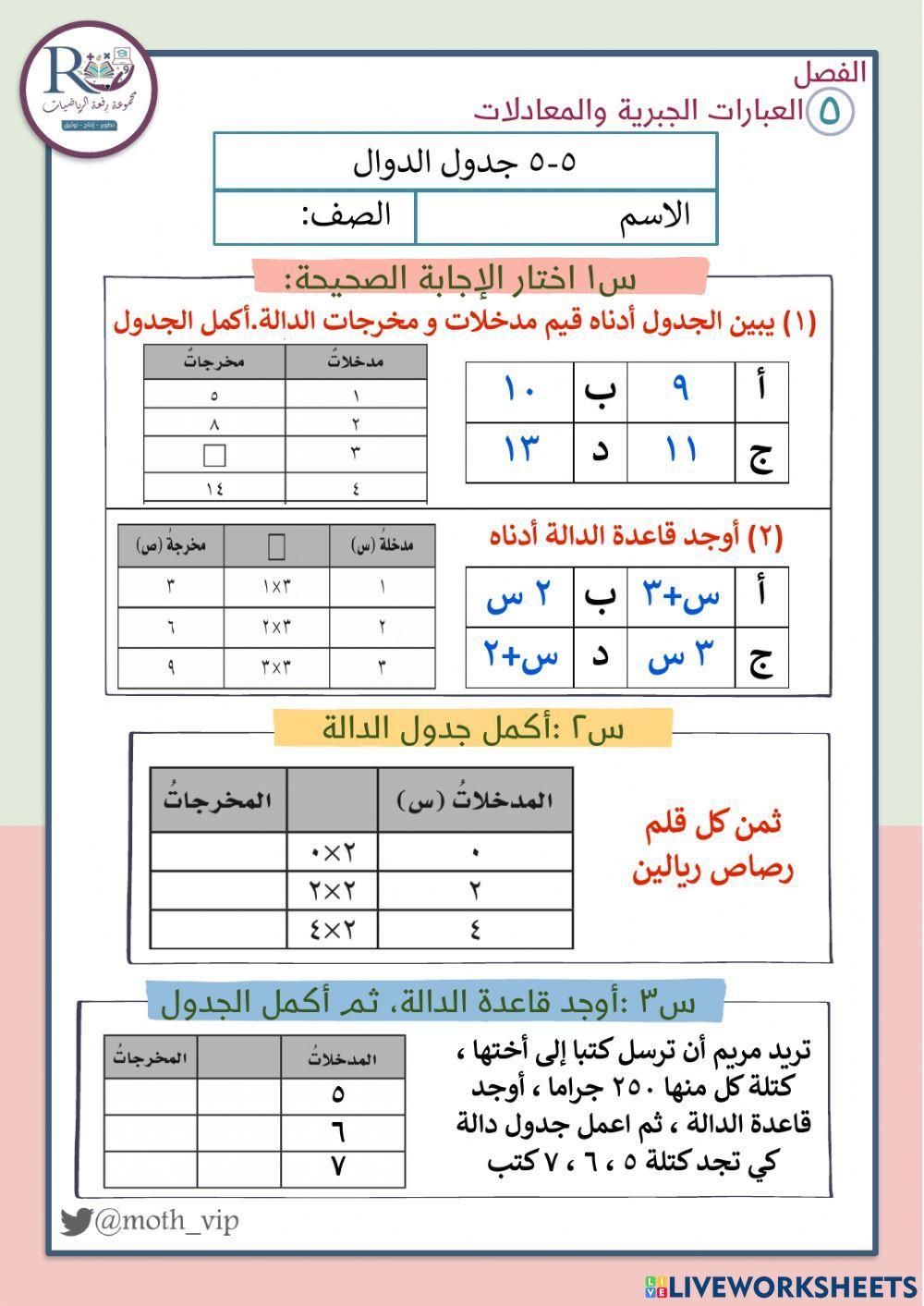 جدول الدوال