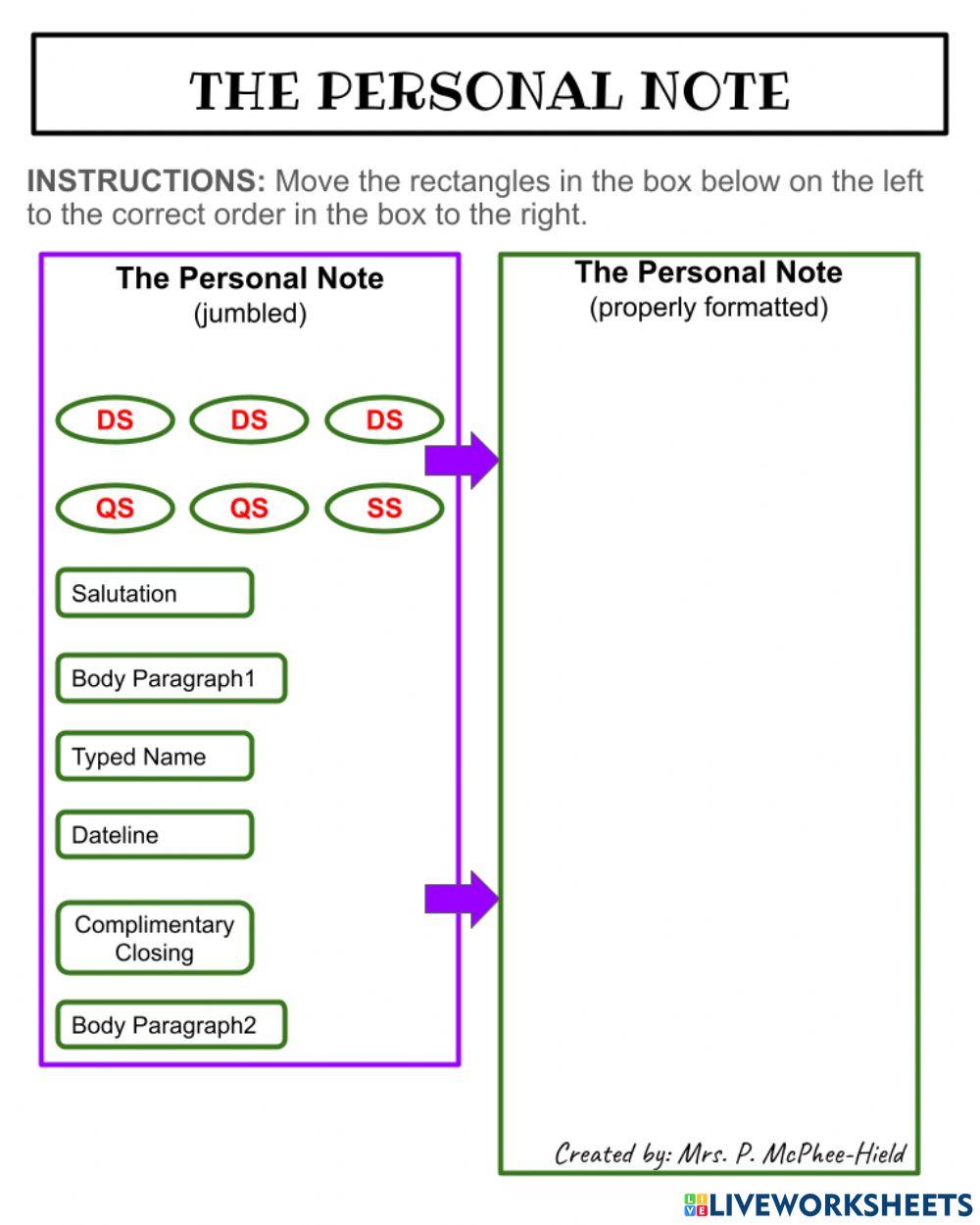 The Personal Note worksheet | Live Worksheets