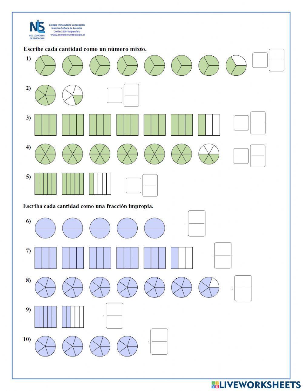 Fracciones impropias y números mixtos